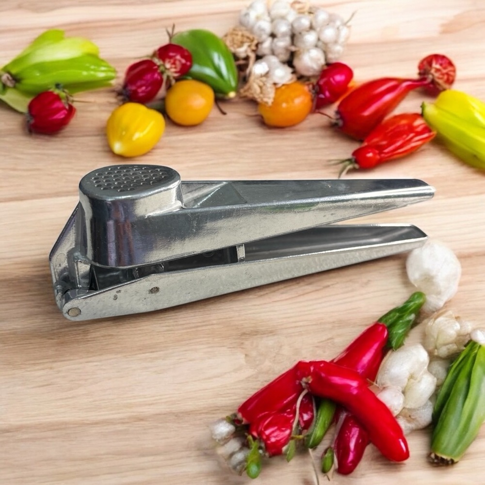 Vintage Garlic Press Crusher Mincer- Aluminum Metal Kitchen Gadget Italian Cook